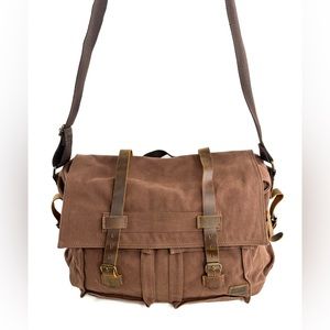 lifewit Brown Canvas Messenger Laptop Bag Leather Trim Office Travel Business